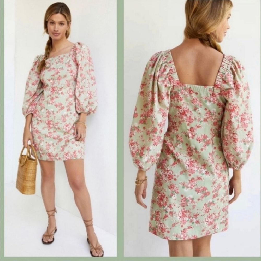 Anthropologie Mint Green and Pink Floral Mini Dress